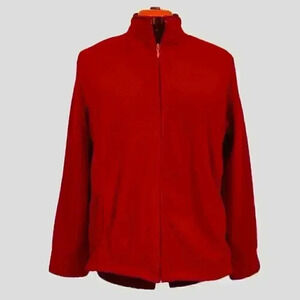 George Women’s Fleece Zip Jacket XL Red Full Zip Mock Neck Pockets Stand Collar